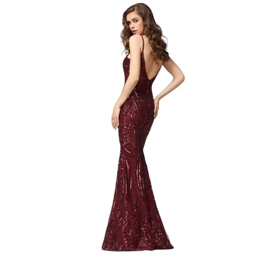 Colette Mon Cheri‎ Mermaid Sequin Gown Size 10 Sexy Prom Pageant Jessica Rabbit